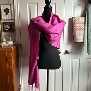 bold pink fringe cashmere silk blend pashmina lagenlook minimalism